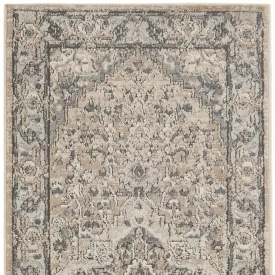 2' X 8' Beige And Grey Oriental Power Loom Non Skid Runner Rug Photo 3