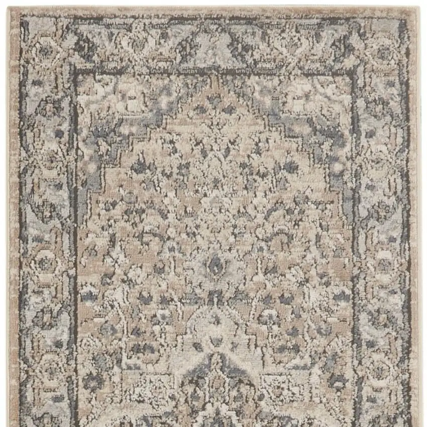 2' X 8' Beige And Grey Oriental Power Loom Non Skid Runner Rug Photo 3