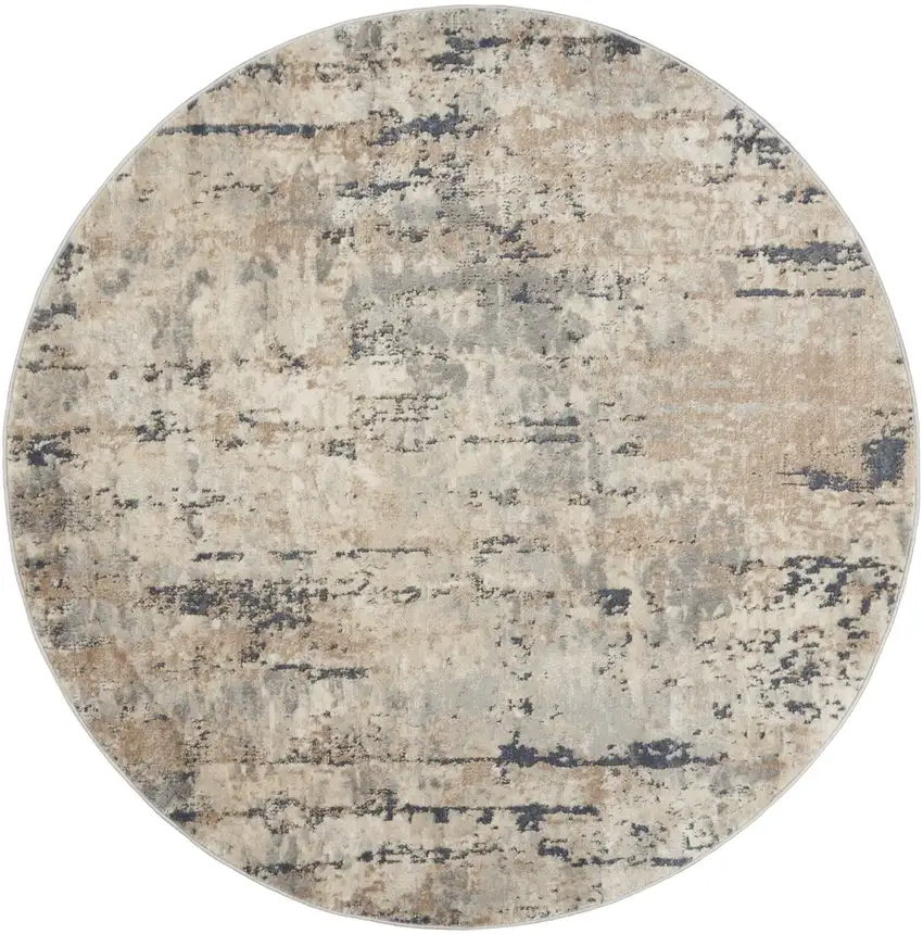 4' X 4' Beige And Grey Round Abstract Power Loom Non Skid Area Rug Photo 4