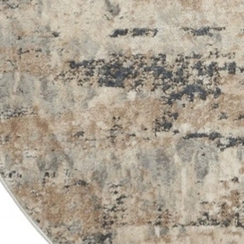 5' X 5' Beige And Grey Round Abstract Power Loom Non Skid Area Rug Photo 3