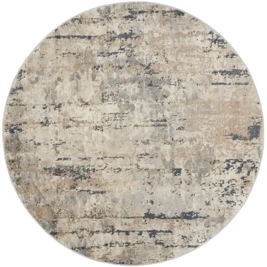 5' X 5' Beige And Grey Round Abstract Power Loom Non Skid Area Rug Photo 4