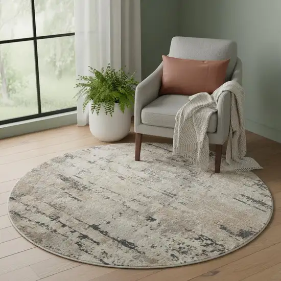 5' X 5' Beige And Grey Round Abstract Power Loom Non Skid Area Rug Photo 1