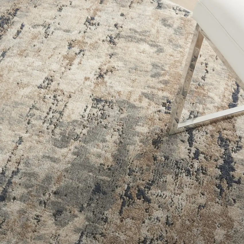 5' X 5' Beige And Grey Round Abstract Power Loom Non Skid Area Rug Photo 9