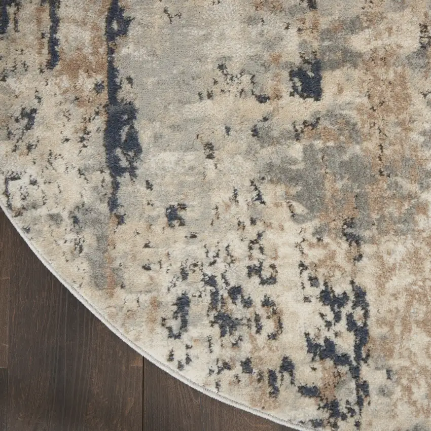 8' Beige And Ivory Abstract Distressed Round Rug Photo 9