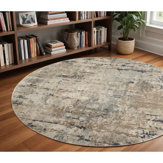 8' Beige And Ivory Abstract Distressed Round Rug Photo 1
