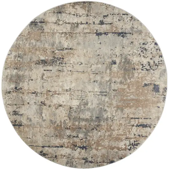 8' Beige And Ivory Abstract Distressed Round Rug Photo 4
