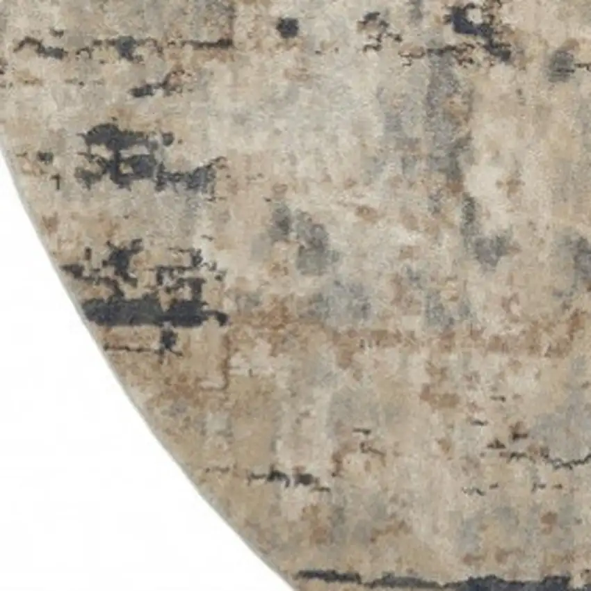 8' Beige And Ivory Abstract Distressed Round Rug Photo 3