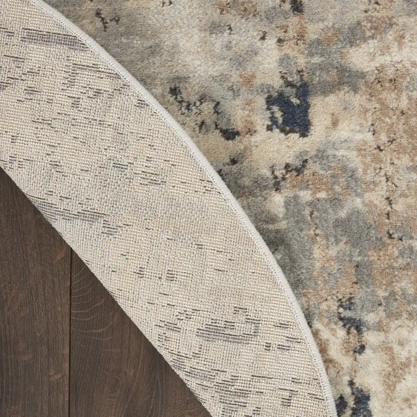 8' Beige And Ivory Abstract Distressed Round Rug Photo 8