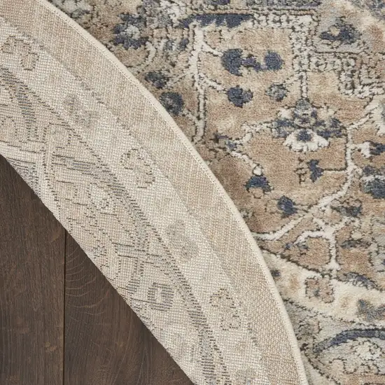 4' Beige And Ivory Oriental Distressed Round Rug Photo 8