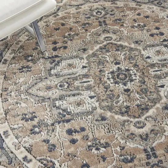 4' Beige And Ivory Oriental Distressed Round Rug Photo 9