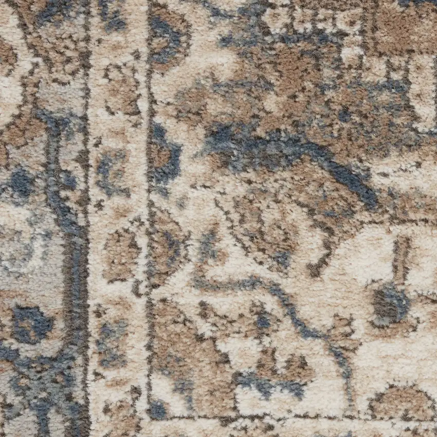 8' Beige And Ivory Oriental Distressed Round Rug Photo 9