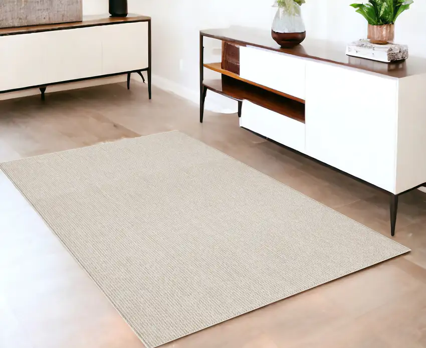 Beige And Ivory Abstract Area Rug Photo 1