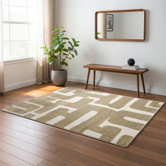 Beige And Ivory Abstract Area Rug Photo 5