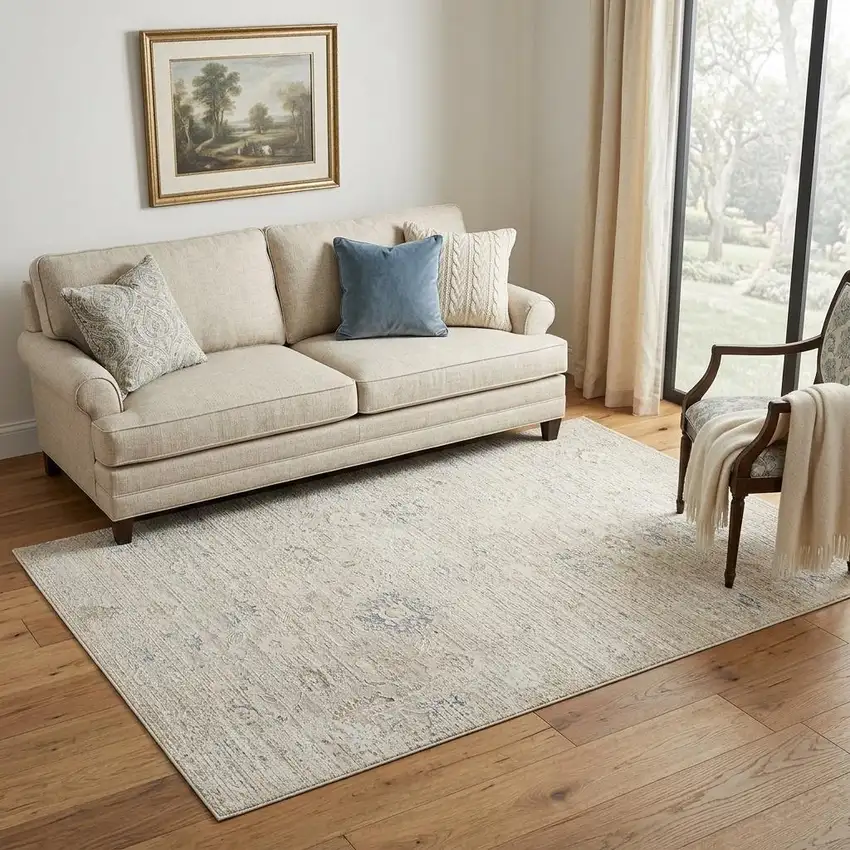 Beige And Ivory Abstract Area Rug Photo 1