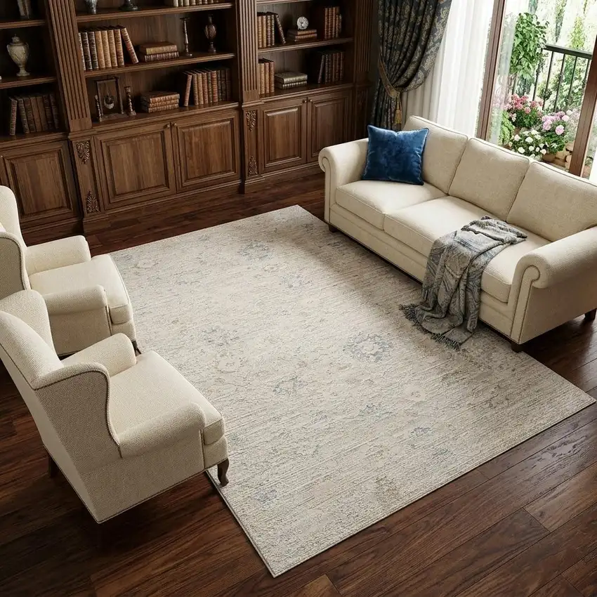Beige And Ivory Abstract Area Rug Photo 1