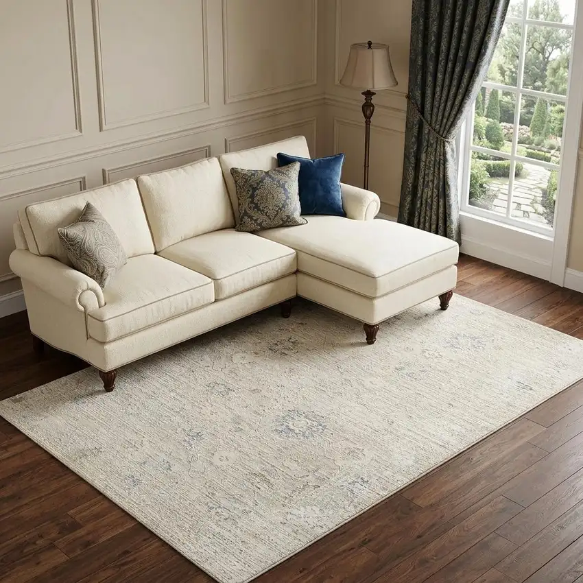 Beige And Ivory Abstract Area Rug Photo 1