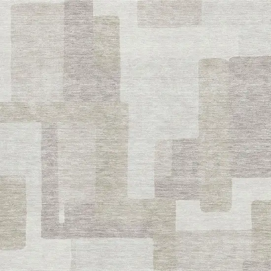 Beige And Ivory Abstract Geometric Washable Area Rug With UV Protection Photo 3