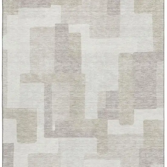 Beige And Ivory Abstract Geometric Washable Area Rug With UV Protection Photo 4