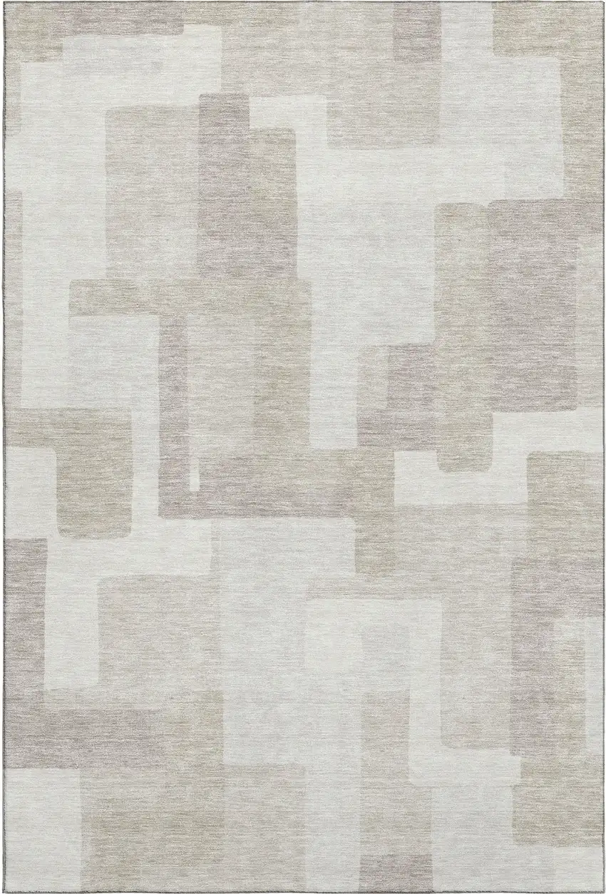 Beige And Ivory Abstract Geometric Washable Area Rug With UV Protection Photo 1