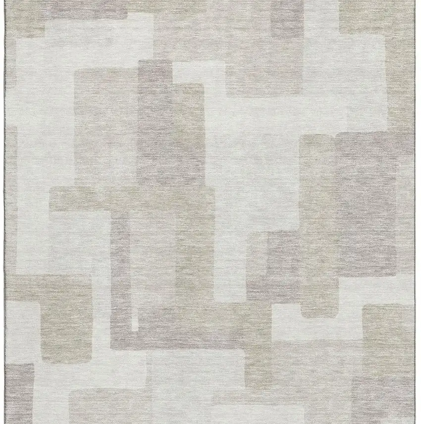 Beige And Ivory Abstract Geometric Washable Area Rug With UV Protection Photo 3