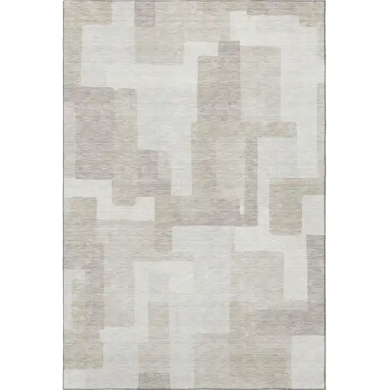 Beige And Ivory Abstract Geometric Washable Area Rug With UV Protection Photo 4