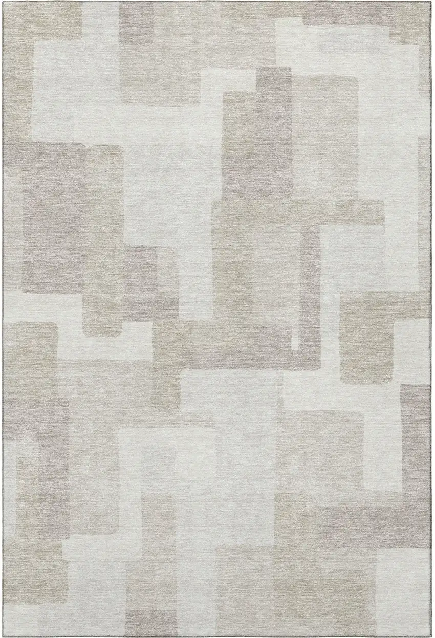 Beige And Ivory Abstract Geometric Washable Area Rug With UV Protection Photo 4