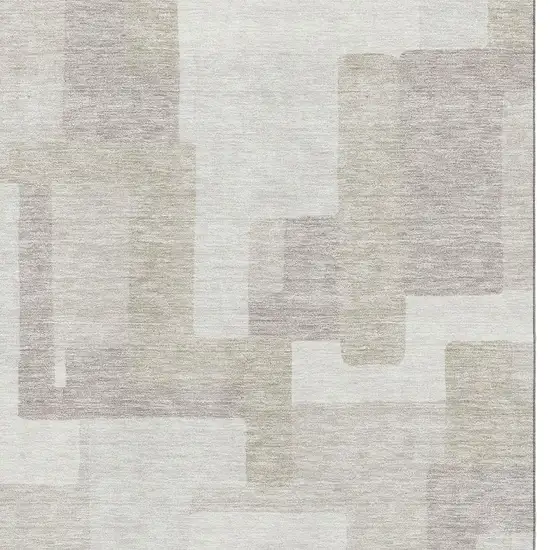 Beige And Ivory Abstract Geometric Washable Area Rug With UV Protection Photo 3