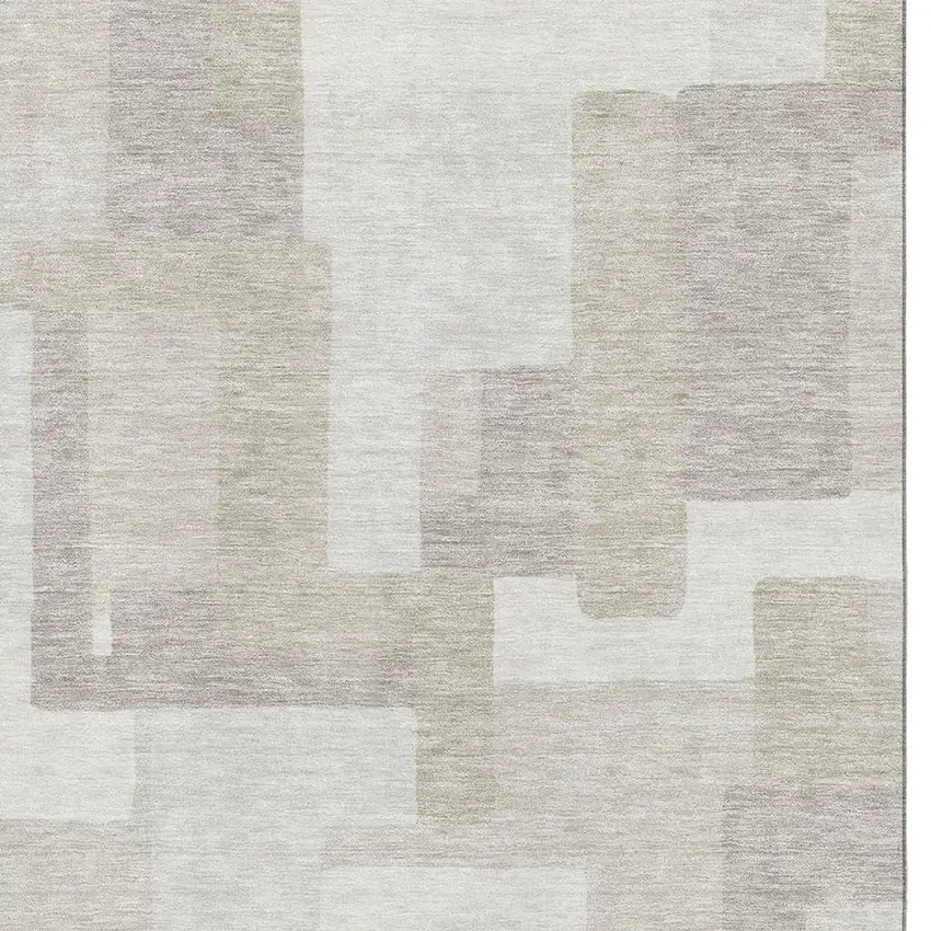 Beige And Ivory Abstract Geometric Washable Area Rug With UV Protection Photo 3
