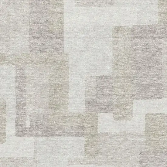 Beige And Ivory Abstract Geometric Washable Area Rug With UV Protection Photo 3