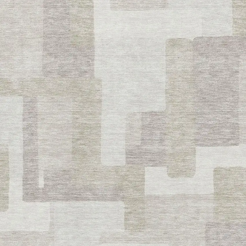 Beige And Ivory Abstract Geometric Washable Area Rug With UV Protection Photo 3