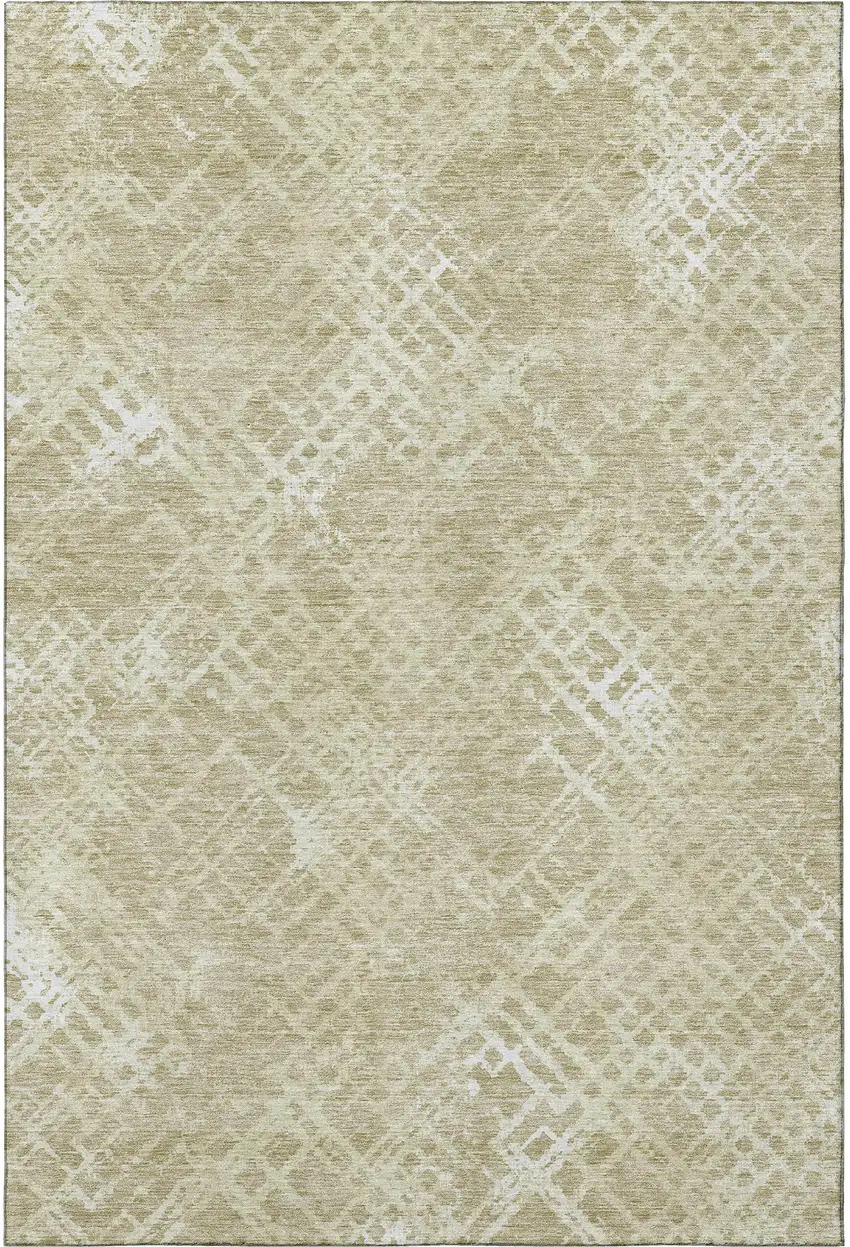Beige And Ivory Abstract Geometric Washable Area Rug With UV Protection Photo 4