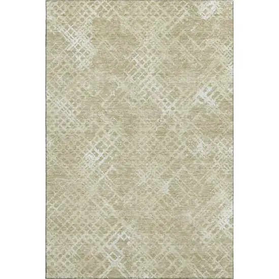 Beige And Ivory Abstract Geometric Washable Area Rug With UV Protection Photo 1