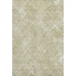 Photo of Beige And Ivory Abstract Geometric Washable Area Rug With UV Protection