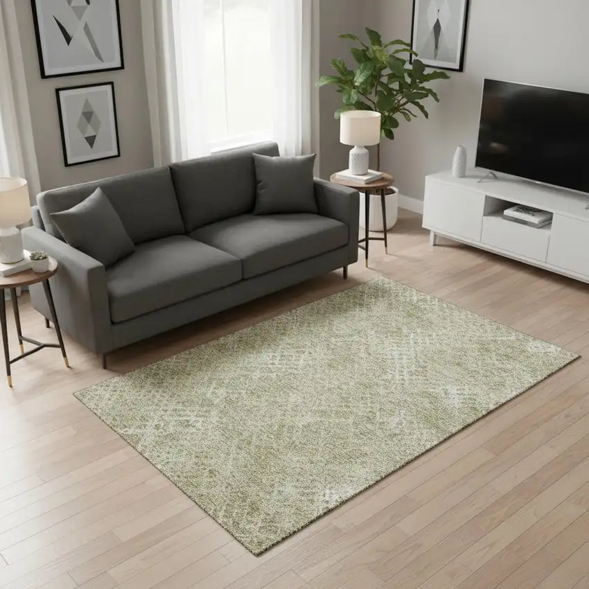 Beige And Ivory Abstract Geometric Washable Area Rug With UV Protection Photo 2