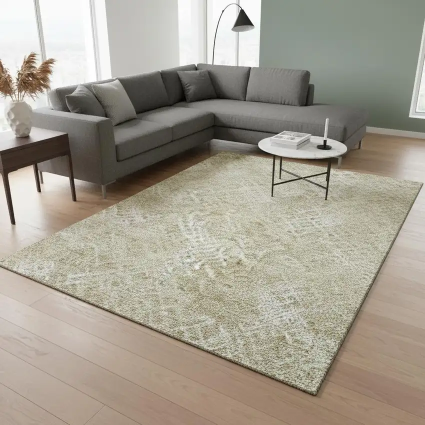 Beige And Ivory Abstract Geometric Washable Area Rug With UV Protection Photo 2