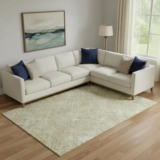 Beige And Ivory Abstract Geometric Washable Area Rug With UV Protection Photo 1