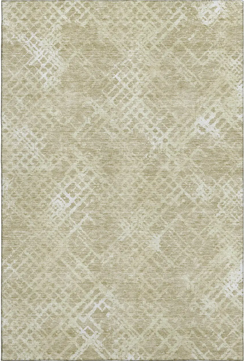 Beige And Ivory Abstract Geometric Washable Area Rug With UV Protection Photo 1