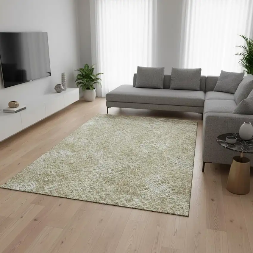 Beige And Ivory Abstract Geometric Washable Area Rug With UV Protection Photo 2