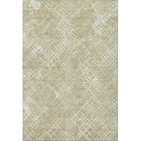 Beige And Ivory Abstract Geometric Washable Area Rug With UV Protection Photo 4