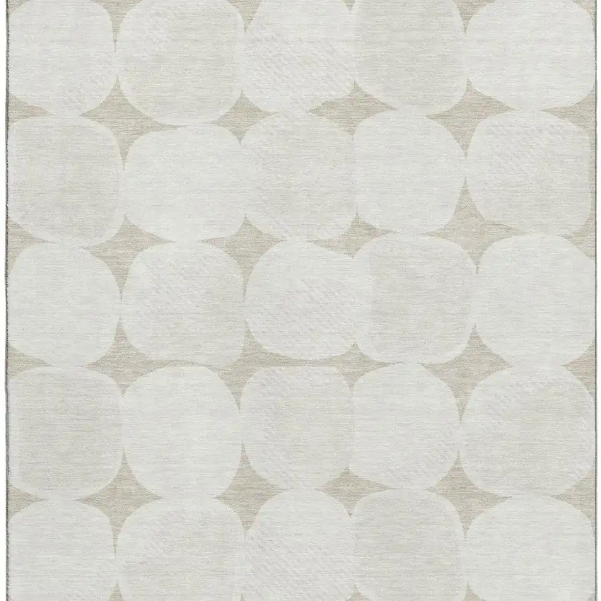 Beige And Ivory Abstract Geometric Washable Area Rug With UV Protection Photo 5