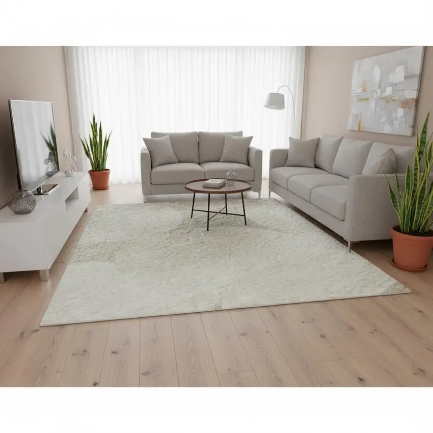 Beige And Ivory Abstract Geometric Washable Area Rug With UV Protection Photo 2