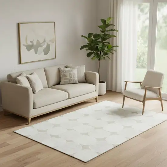 Beige And Ivory Abstract Geometric Washable Area Rug With UV Protection Photo 1