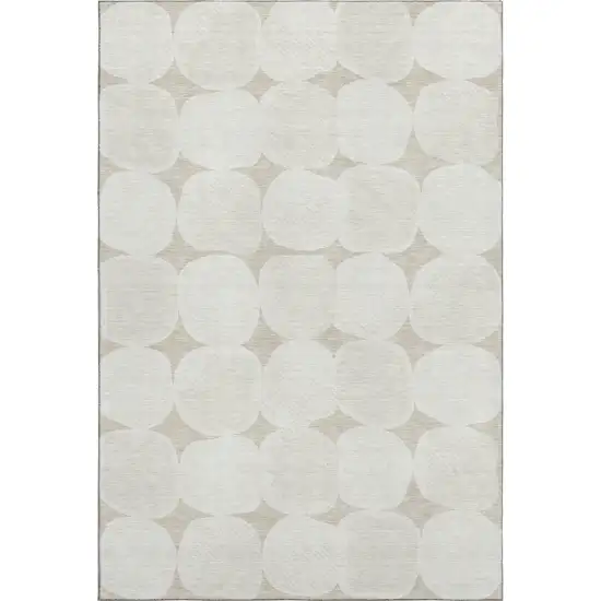 Beige And Ivory Abstract Geometric Washable Area Rug With UV Protection Photo 5