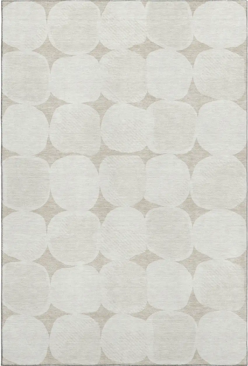 Beige And Ivory Abstract Geometric Washable Area Rug With UV Protection Photo 5
