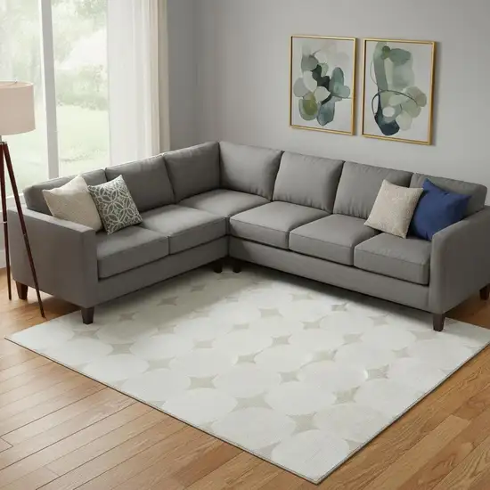 Beige And Ivory Abstract Geometric Washable Area Rug With UV Protection Photo 1