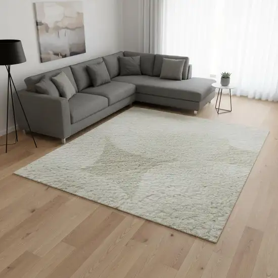 Beige And Ivory Abstract Geometric Washable Area Rug With UV Protection Photo 2