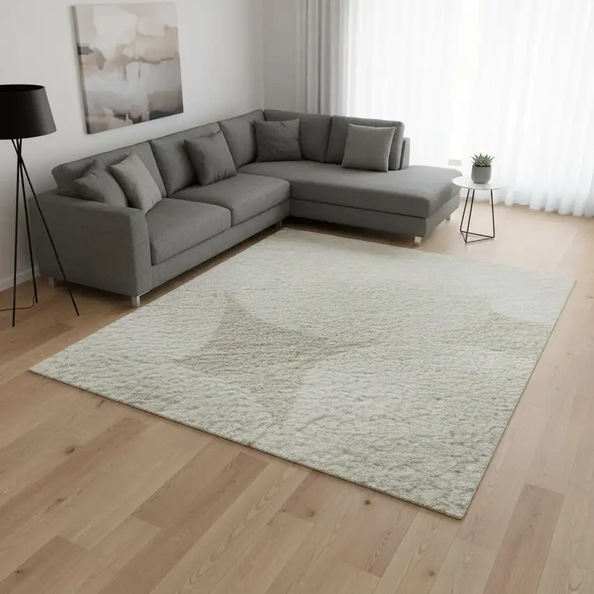 Beige And Ivory Abstract Geometric Washable Area Rug With UV Protection Photo 2