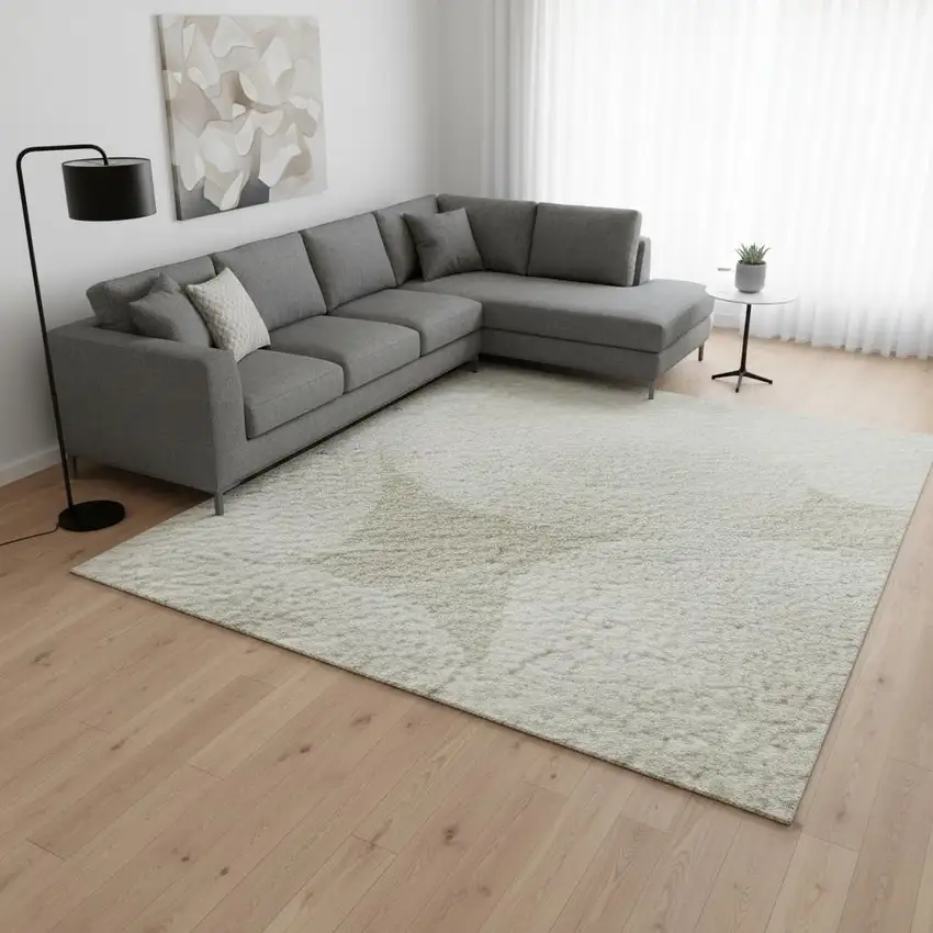 Beige And Ivory Abstract Geometric Washable Area Rug With UV Protection Photo 2