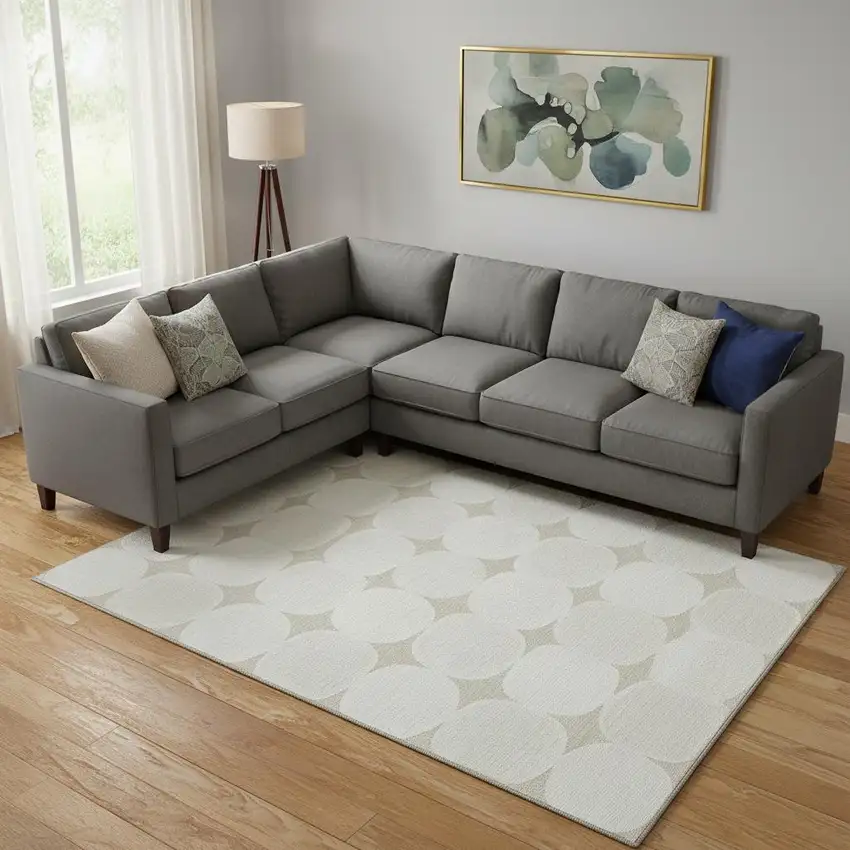 Beige And Ivory Abstract Geometric Washable Area Rug With UV Protection Photo 1