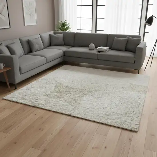 Beige And Ivory Abstract Geometric Washable Area Rug With UV Protection Photo 2